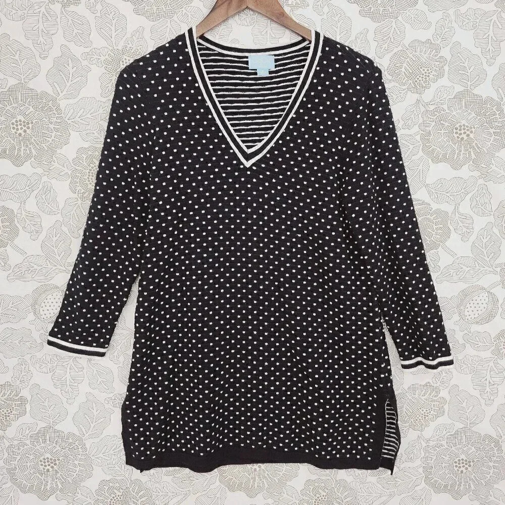 CeCe V neck Polka dot Textured Women's Sweater M 9534